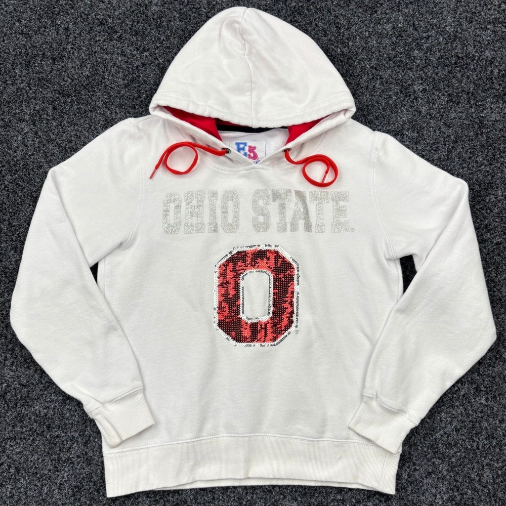 Ohio State Buckeyes Hoodie Womens Large White Sequin Block O E5 College Classics